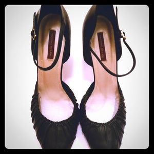 Antonio Melani Black Leather Pump with Ankle Strap